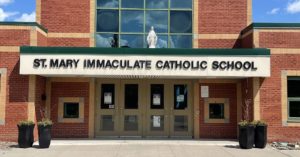 A photo of the exterior of St. Mary Immaculate CES in Richmond Hill, Ontario